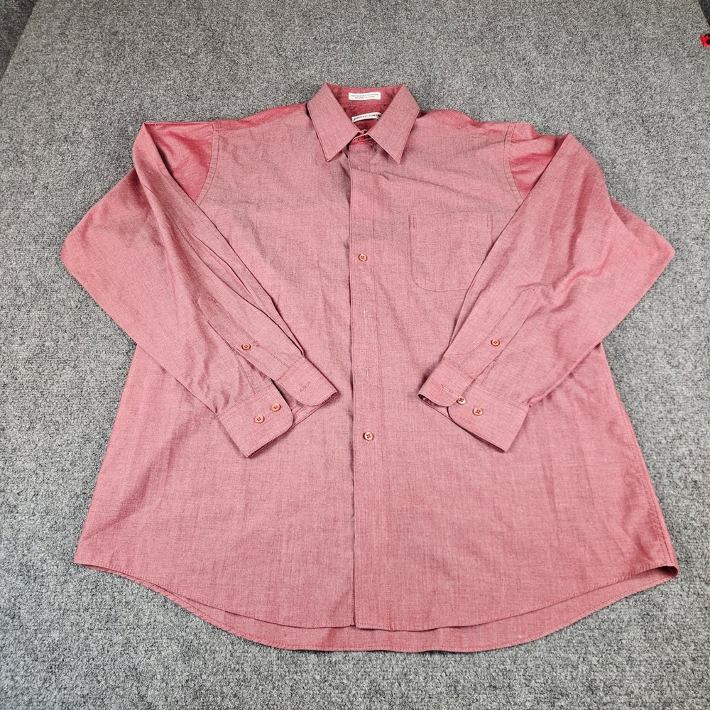 Pierre Cardin Mens Red Long Sleeve Button Down Shirt Large Chambray Style Pocket